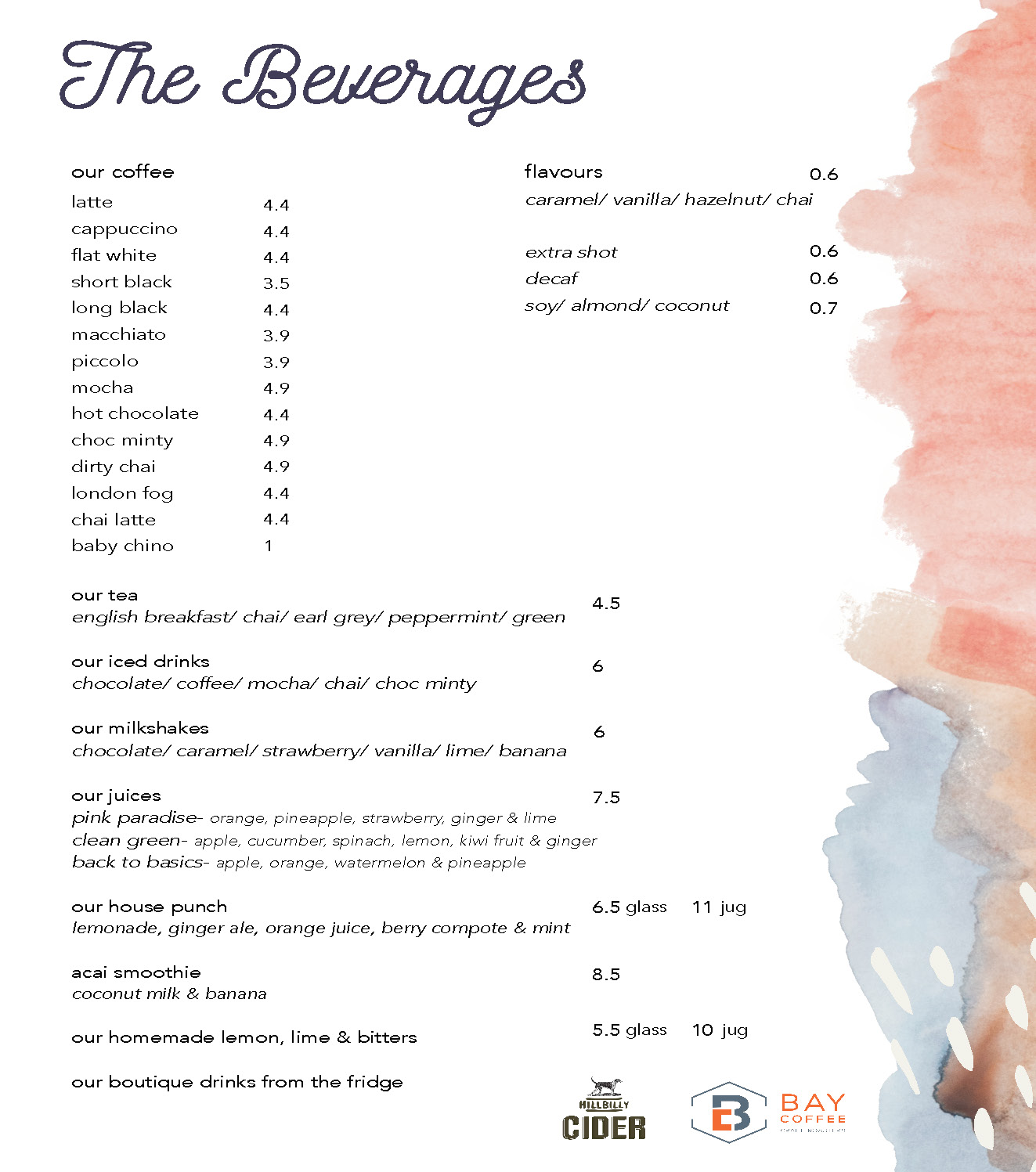 Cafe Menu Cafe Cornerstone